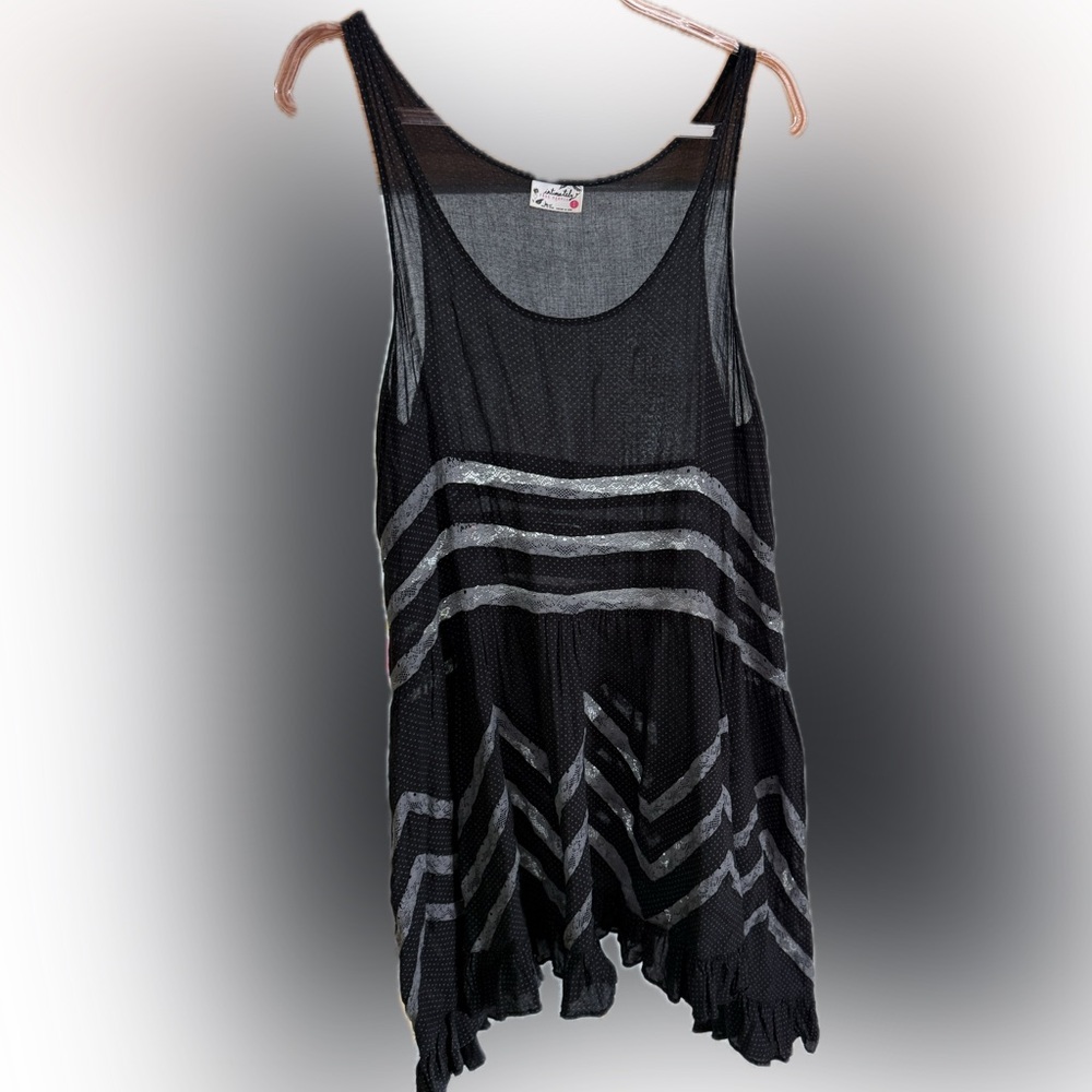 FREEPEOPLE Semi-Sheer black sleeveless slip layering top Large
